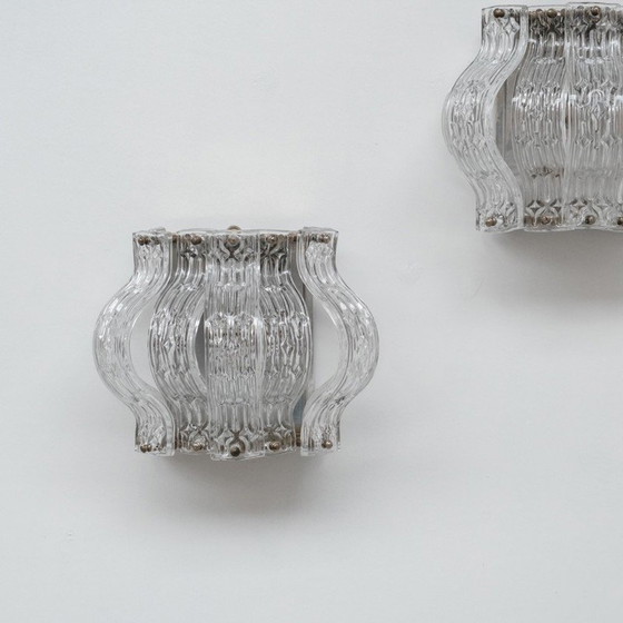 Image 1 of Pair of vintage glass and metal wall lamp, Italy 1970