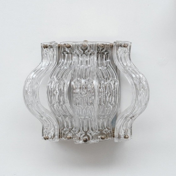 Image 1 of Pair of vintage glass and metal wall lamp, Italy 1970