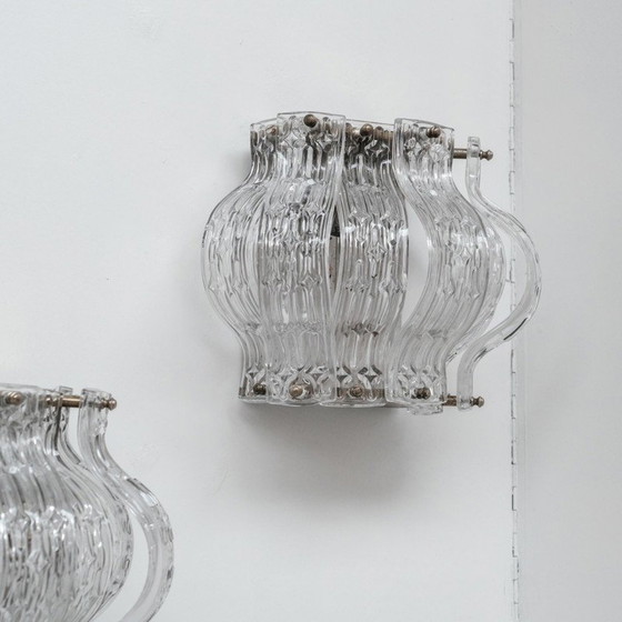 Image 1 of Pair of vintage glass and metal wall lamp, Italy 1970