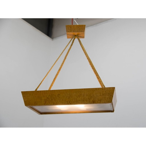 Mid-century wood and glass chandelier by Krasna Jizba, 1950s