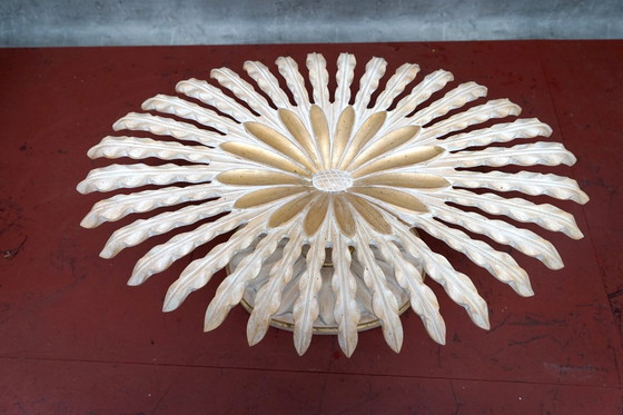 Image 1 of Table basse vintage Hollywood Regency Marguerite en bois & verre de Chelini, Florence, Italie, années 1970