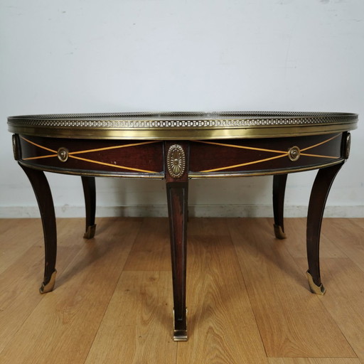 Vintage Neoclassical Round Coffee Table Empire Style With Marble Top