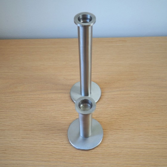 Image 1 of Set Of 2 Contemporary Steel 2000S Candlesticks