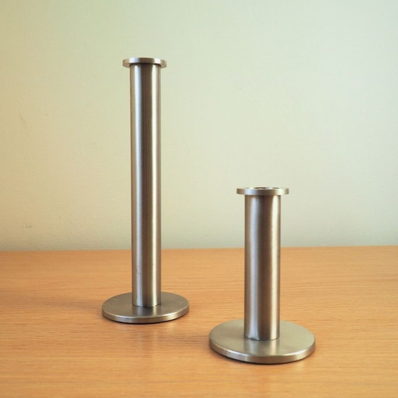 Image 1 of Set Of 2 Contemporary Steel 2000S Candlesticks