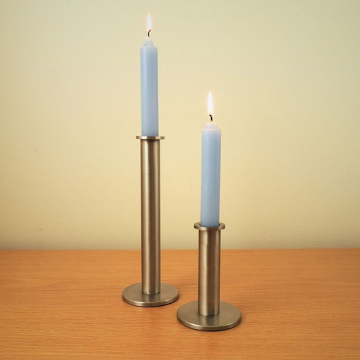 Set Of 2 Contemporary Steel 2000S Candlesticks