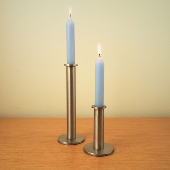 Image 1 of Set Of 2 Contemporary Steel 2000S Candlesticks