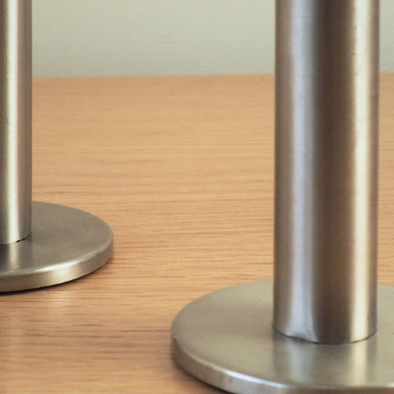 Image 1 of Set Of 2 Contemporary Steel 2000S Candlesticks