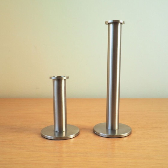 Image 1 of Set Of 2 Contemporary Steel 2000S Candlesticks