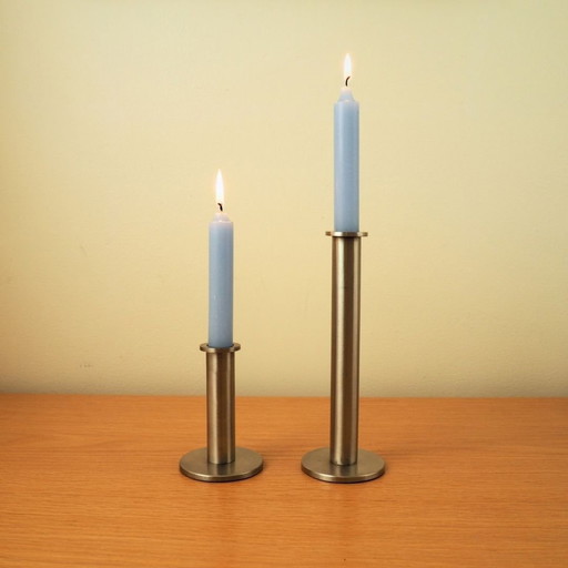 Set Of 2 Contemporary Steel 2000S Candlesticks