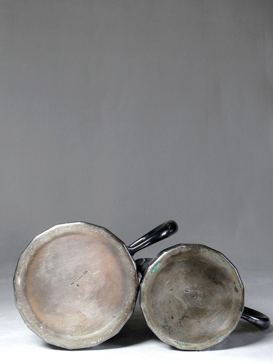 Image 1 of 2 Pots Verseurs De Cuisine Anciens 1900-1910, Métal Blanc Patiné Bb