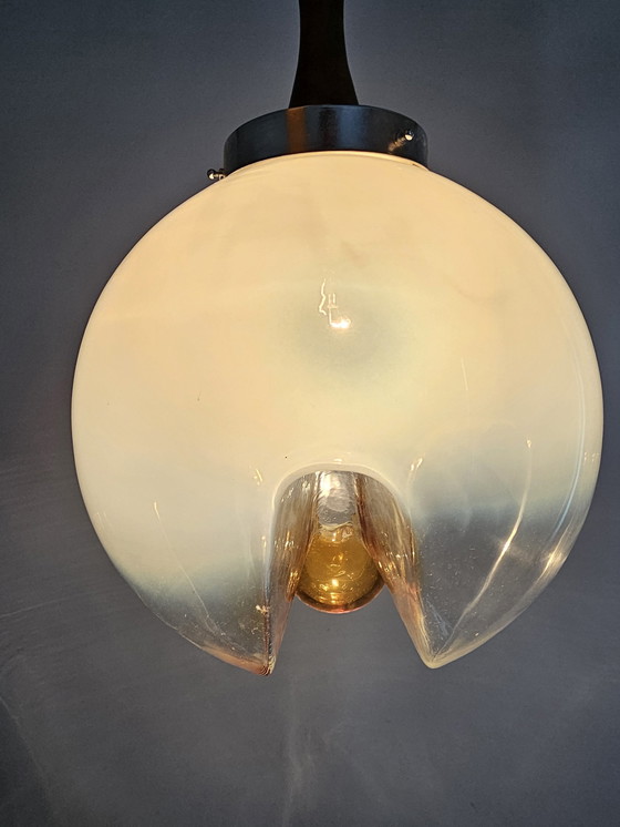 Image 1 of Italian Pendant Lamp Glass And Wood