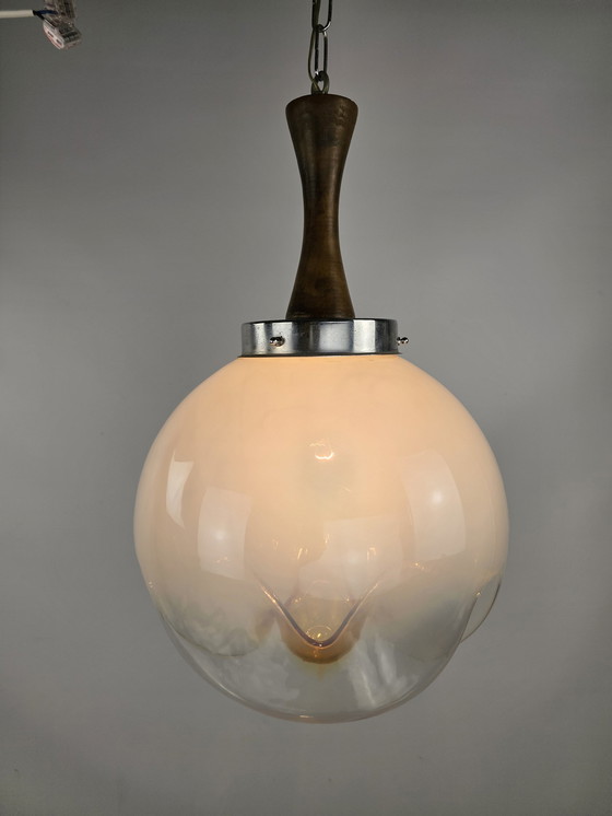 Image 1 of Italian Pendant Lamp Glass And Wood