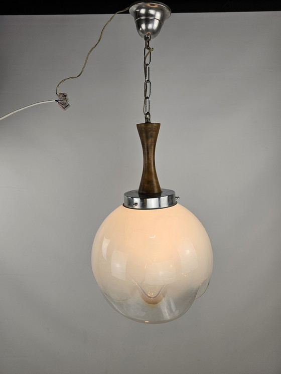 Image 1 of Italian Pendant Lamp Glass And Wood