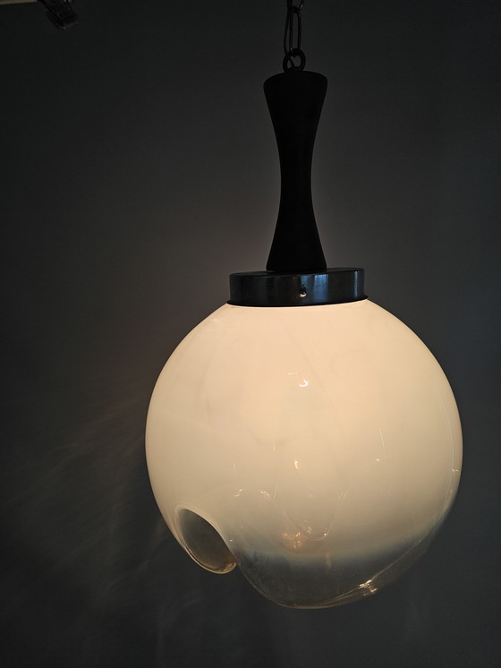 Image 1 of Italian Pendant Lamp Glass And Wood