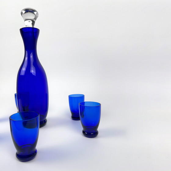 Image 1 of Ensemble eau-de-vie / liqueur de Bohème bleu cobalt des années 1960