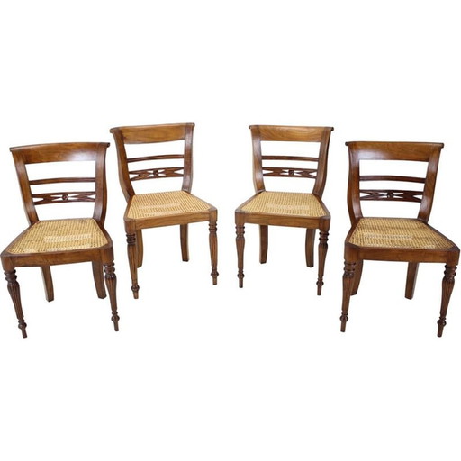 Set of 4 vintage dining chairs in solid wood, Czechoslovakia 1950s