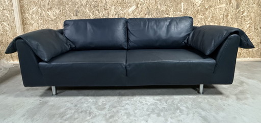 Molinari Blue Leather 3 Seater Sofa