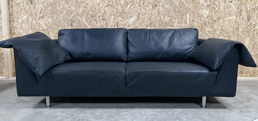 Molinari Blue Leather 3 Seater Sofa