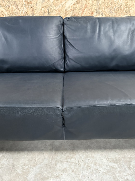 Image 1 of Molinari Blue Leather 3 Seater Sofa