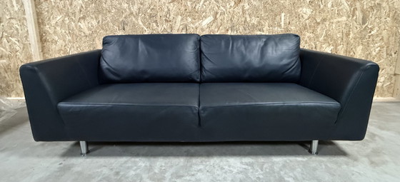 Image 1 of Molinari Blue Leather 3 Seater Sofa