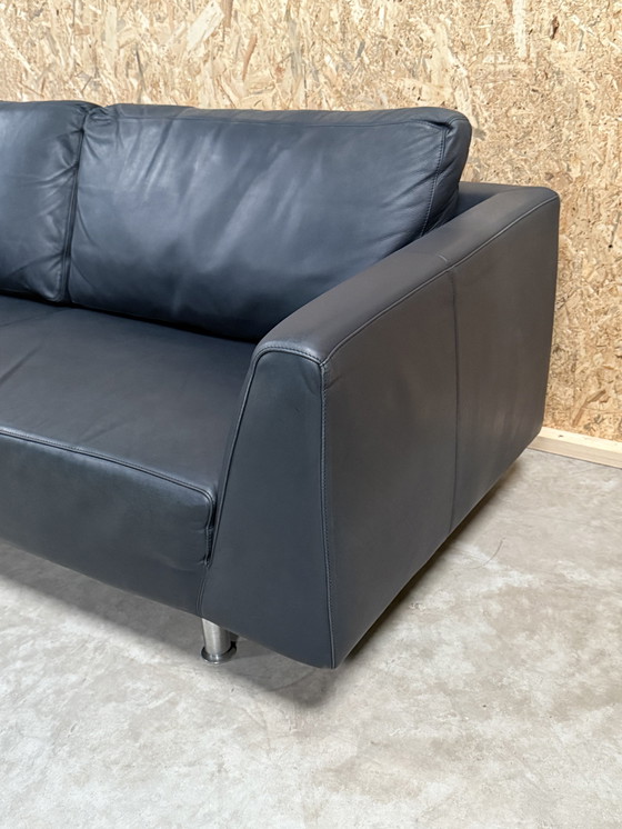 Image 1 of Molinari Blue Leather 3 Seater Sofa