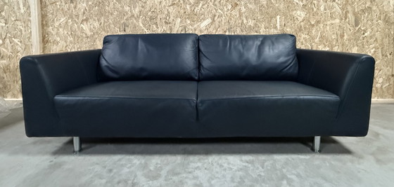 Image 1 of Molinari Blue Leather 3 Seater Sofa