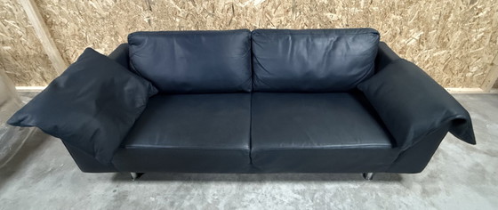 Image 1 of Molinari Blue Leather 3 Seater Sofa