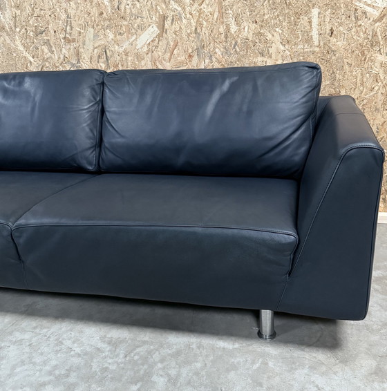 Image 1 of Molinari Blue Leather 3 Seater Sofa