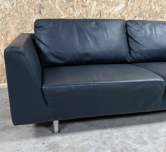 Image 1 of Molinari Blue Leather 3 Seater Sofa