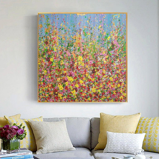 Image 1 of Abstract Flower Painting On Canvas "Flower Festival" By Valentina Pufe