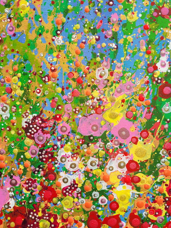 Image 1 of Abstract Flower Painting On Canvas "Flower Festival" By Valentina Pufe