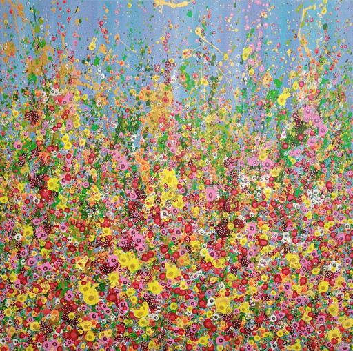 Abstract Flower Painting On Canvas "Flower Festival" By Valentina Pufe