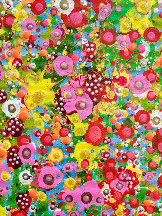 Image 1 of Abstract Flower Painting On Canvas "Flower Festival" By Valentina Pufe