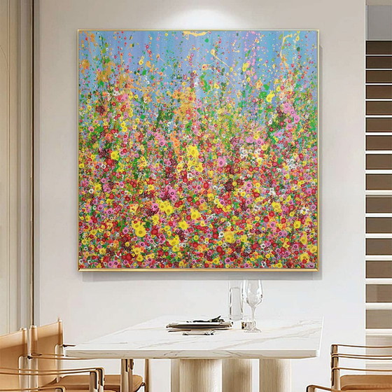 Image 1 of Abstract Flower Painting On Canvas "Flower Festival" By Valentina Pufe