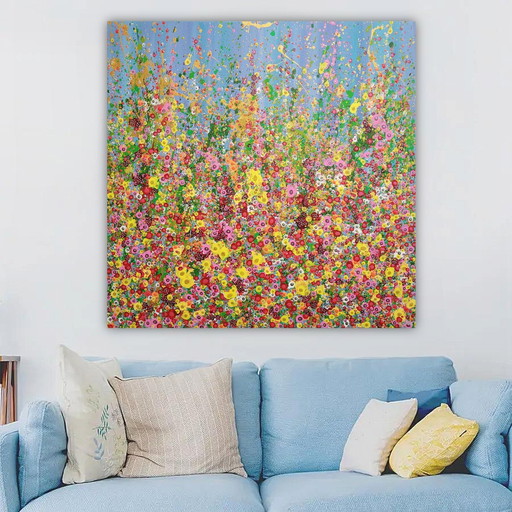 Abstract Flower Painting On Canvas "Flower Festival" By Valentina Pufe