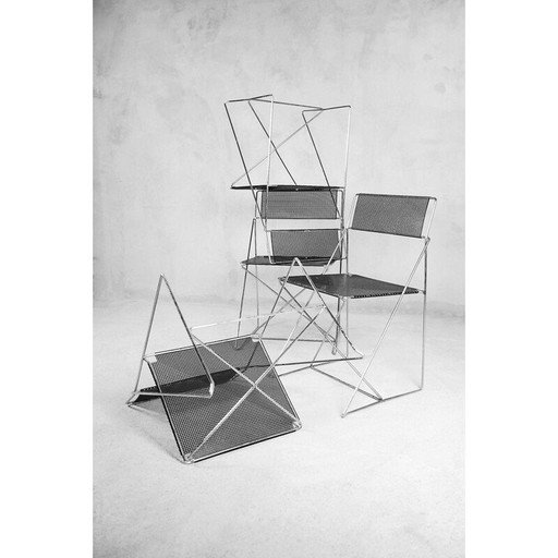 Set of 4 vintage "X-line" chairs in metal by Niels Jørgen Haugesen for Hybodan, 1977