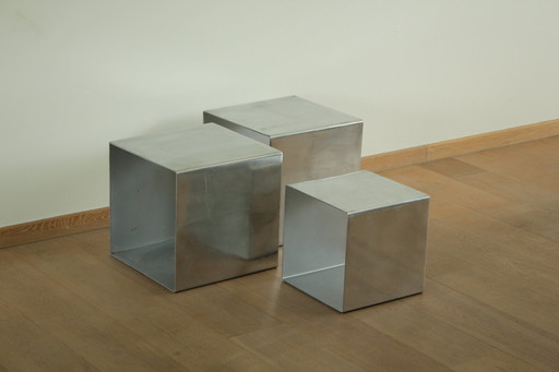 4 X Mid Century Occasional Tables In Stainless Steel