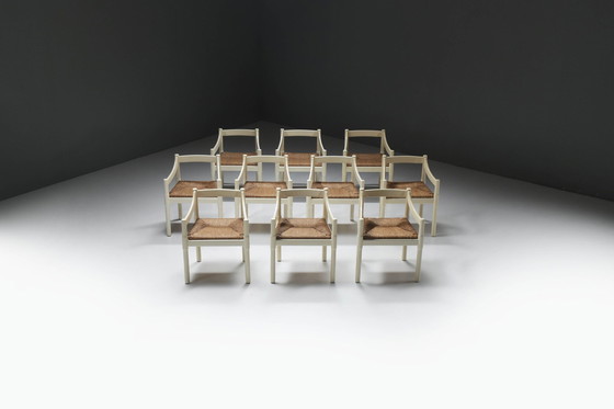 Image 1 of Great Set Of 12 Carimate Dining Chairs By Vico Magistretti For Cassina Italy