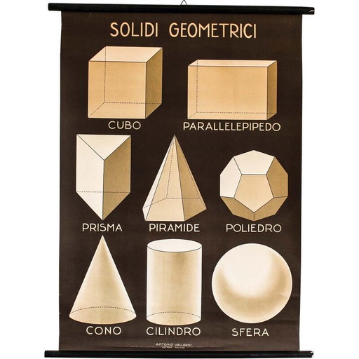 Cuadro antiguo "Sólidos geométricos" de Antonio Vallardi, Italia, década de 1940