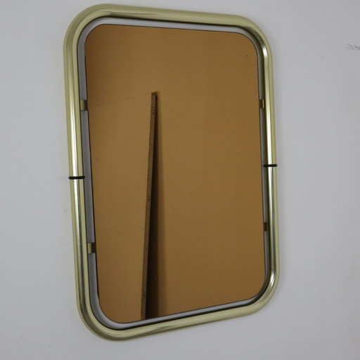 Mirror with brass-plated aluminium frame, 1970s