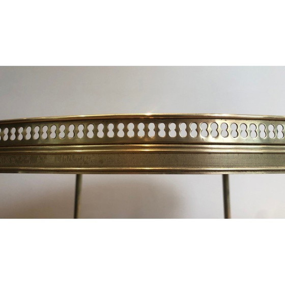 Image 1 of Vintage round coffee table in brass and black lacquered glass for Maison Jansen, France 1940