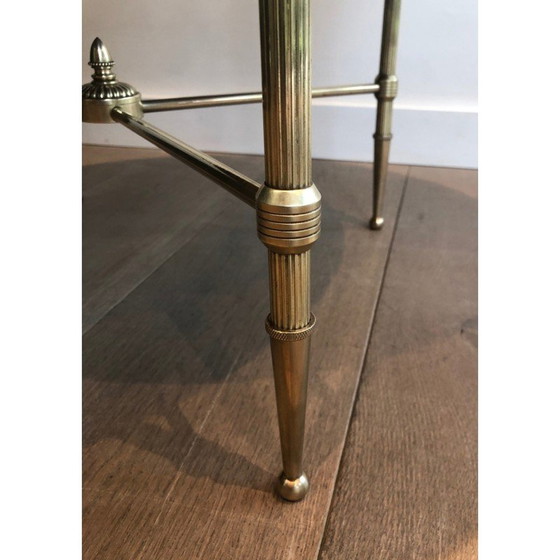 Image 1 of Vintage round coffee table in brass and black lacquered glass for Maison Jansen, France 1940