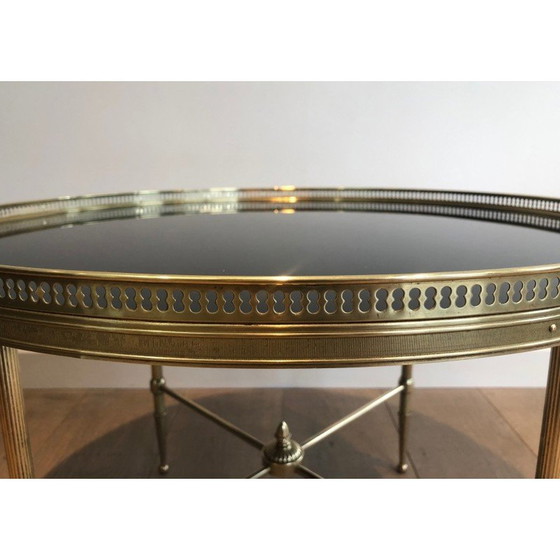 Image 1 of Vintage round coffee table in brass and black lacquered glass for Maison Jansen, France 1940