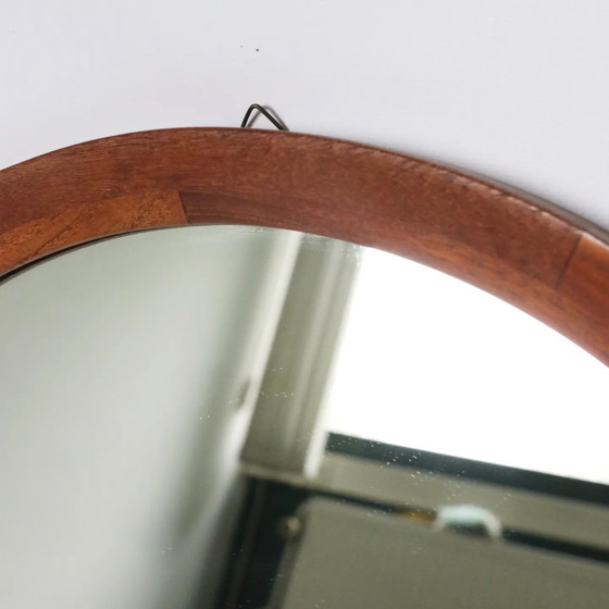 Image 1 of Vintage Danish design round mirror teak frame