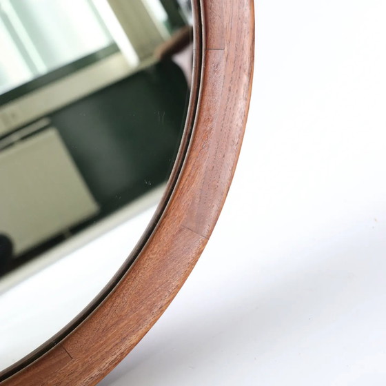 Image 1 of Vintage Danish design round mirror teak frame