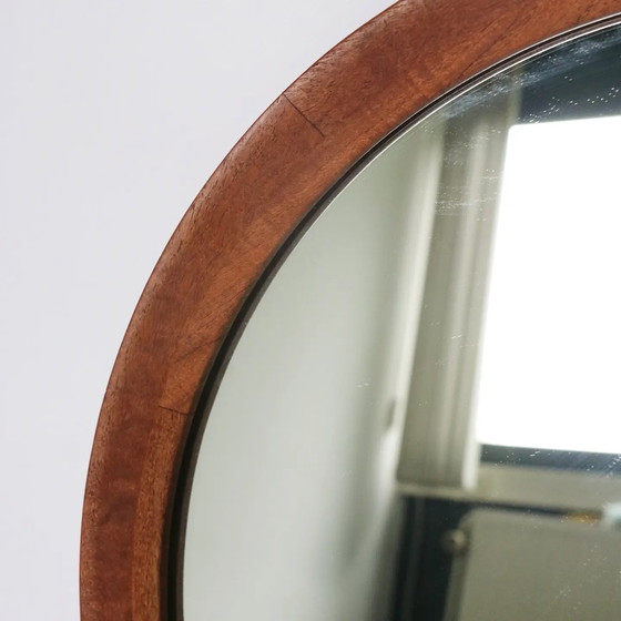 Image 1 of Vintage Danish design round mirror teak frame