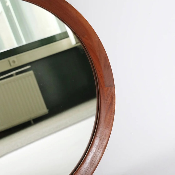 Image 1 of Vintage Danish design round mirror teak frame