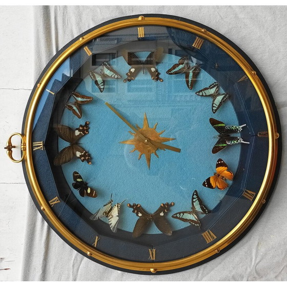 Image 1 of Vintage wall clock in wood and imitation leather, 1960