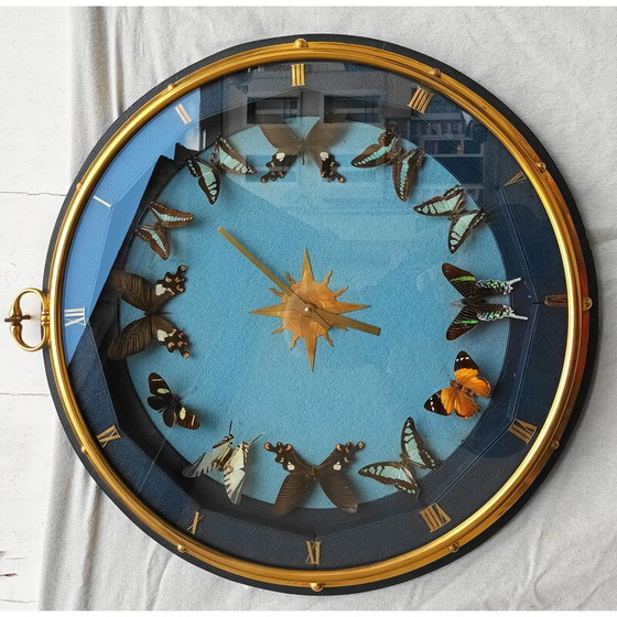 Image 1 of Vintage wall clock in wood and imitation leather, 1960