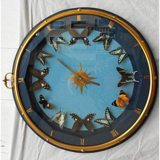 Image 1 of Vintage wall clock in wood and imitation leather, 1960